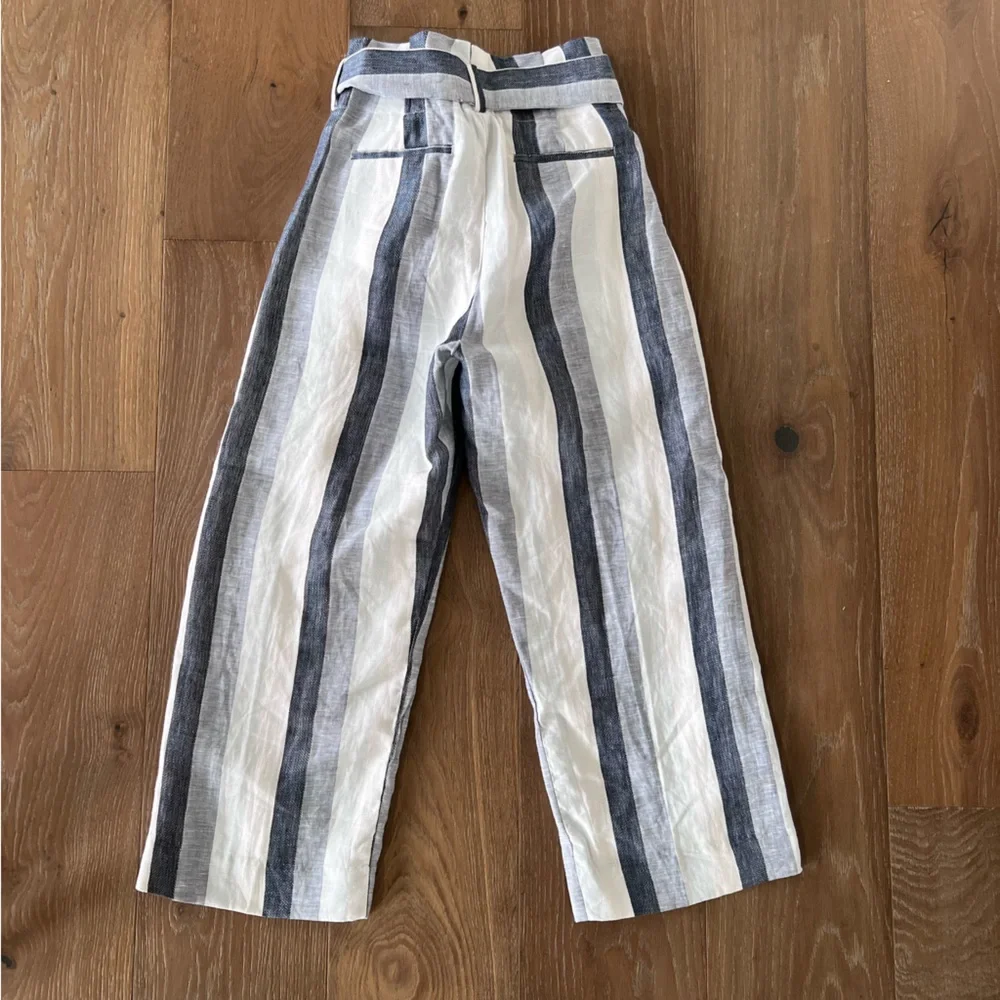 J.Crew NWOT Point Sur Paper Bag Linen Striped Wide Leg Pants, L2547 - Picture 4 of 13